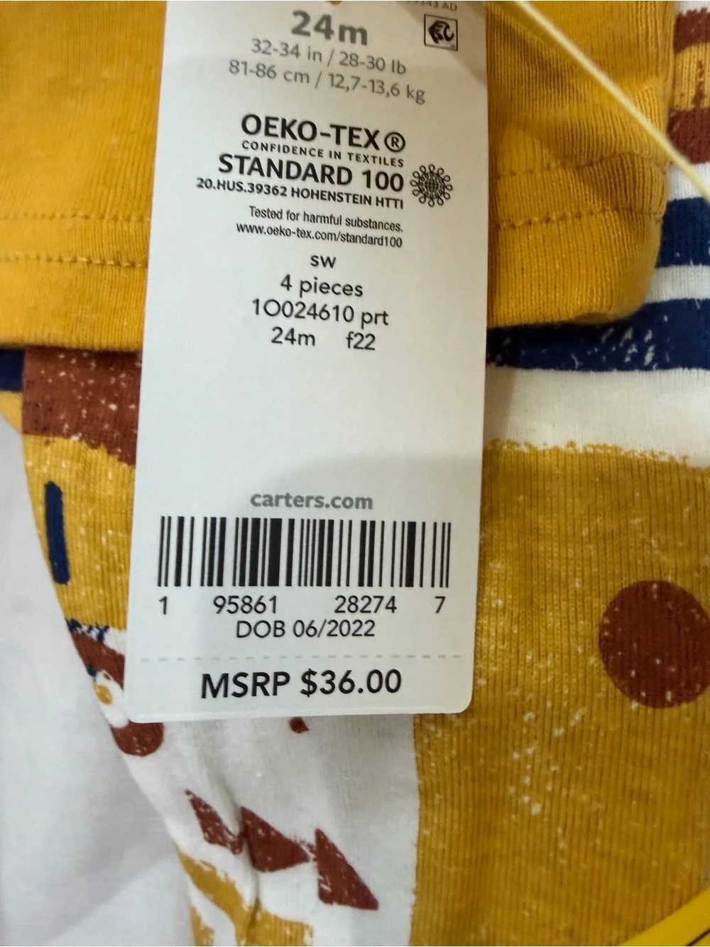 Carter's 4-Piece Geometric Pajama Set Yellow & Blue Baby 24M NWT